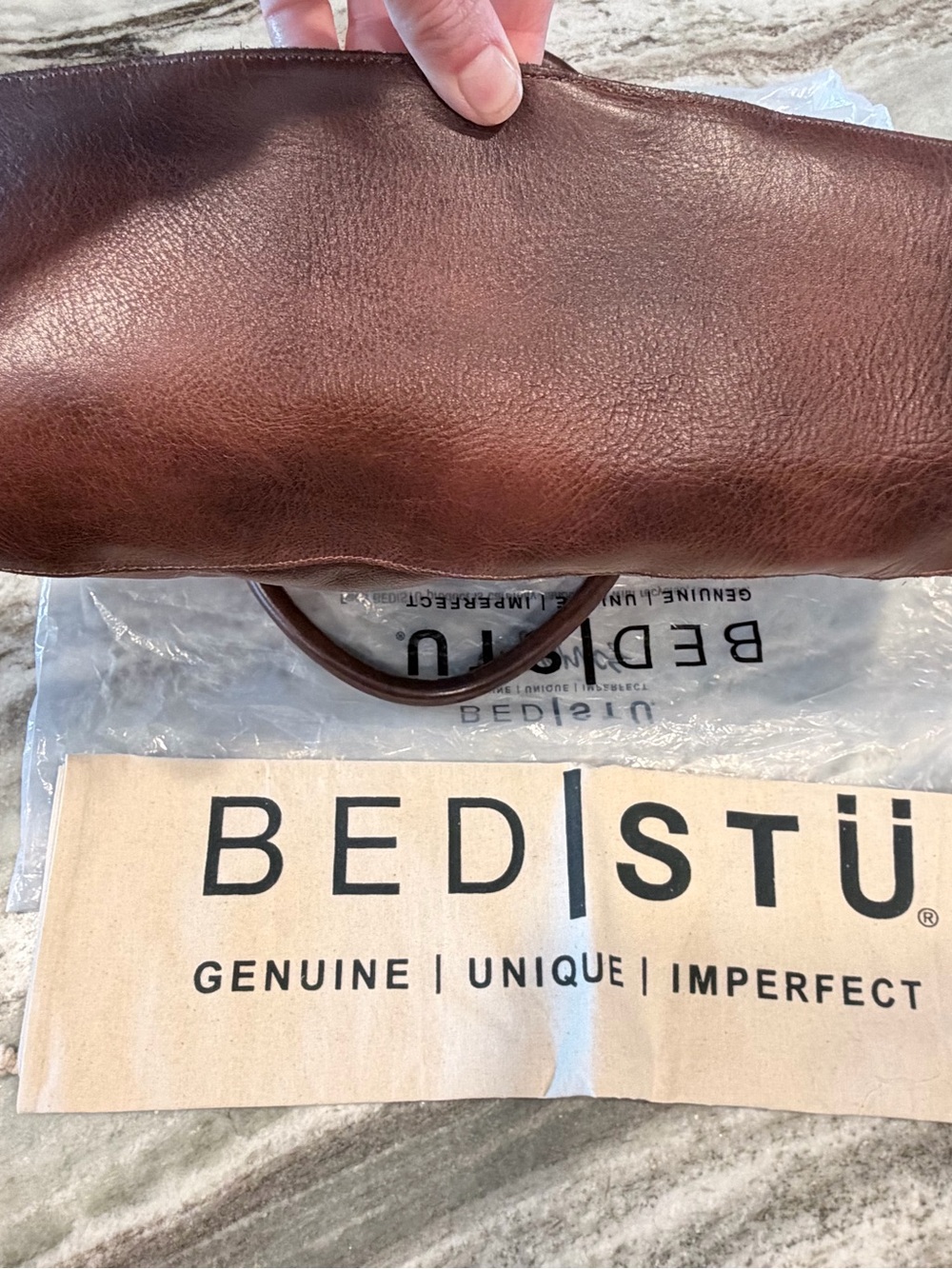 Bed Stu Rockaway Stitch-Detail Distressed
Satchel Bag color-Teak Rustic - Picture 3 of 16